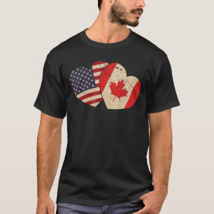 T-shirt Valentines Day USA Flag American Canadian Heart Ca