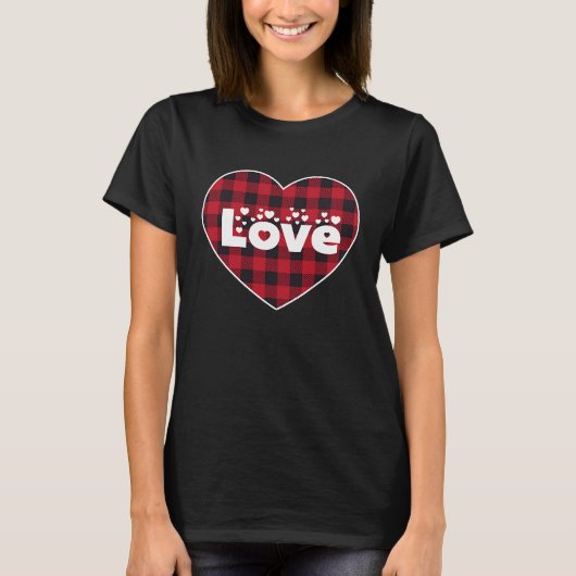 T-shirt Valentine's Days Love Red Heart Buffalo Plaid Coup (Devant)