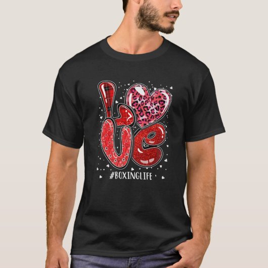 T-shirt Valentines Hearts Lover Boxing Leopard Buffalo Pla (Devant)