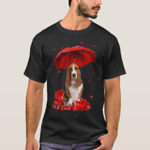 T-shirt Valentines Jour Basset Hound Parapluie Coeur Chiot