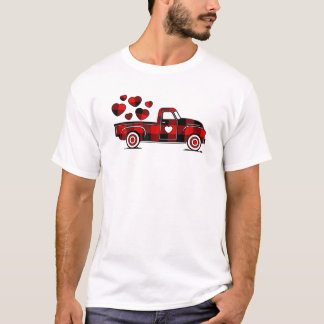 T-shirt Valentines Jour Camion Rouge Buffalo Plaid Heart L