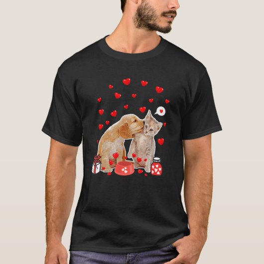 T-shirt Valentines Jour Chat Chien Chat Chien Chien Papa M (Devant)