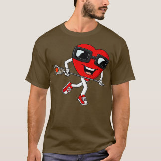 T-shirt Valentines Jour Coeur Tenir Lacrosse Stick Garçons