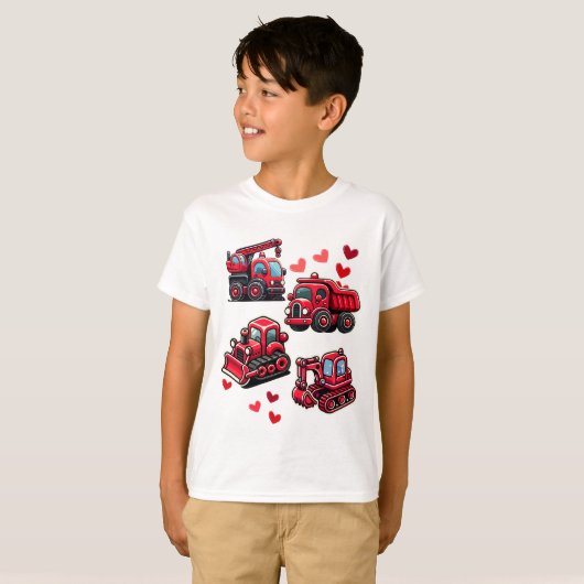 T-shirt Valentines Jour Construction Camions Funny Garçons (Devant entier)