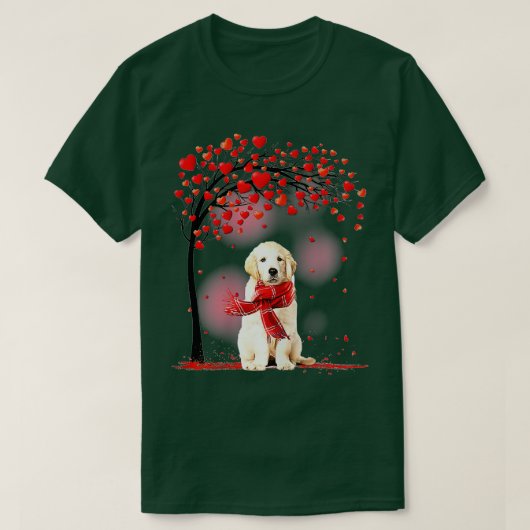T-shirt Valentines Jour Golden Retriever Arbre Coeur Chiot (Design devant)