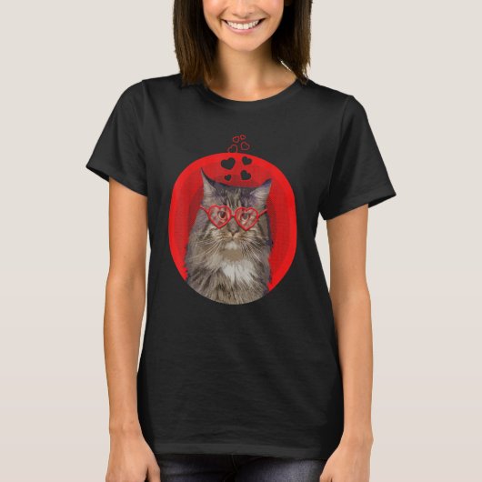 T-shirt Valentines Jour Maine Coon Coeur Chat Sunglasse (Devant)