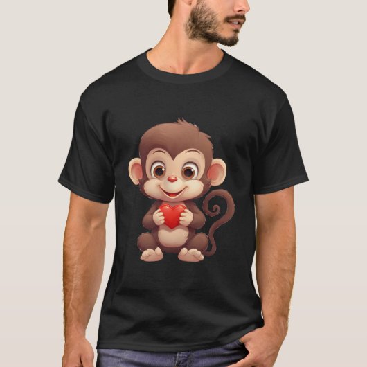 T-shirt Valentines Jour Singe Coeur Design graphique (Devant)