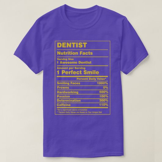 T-shirt Valeur nutritive Dentiste (Design devant)
