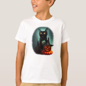 T-shirt Vampire Chat et Assistant Citrouille Halloween Sur (Devant)