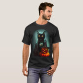 T-shirt Vampire Chat et Assistant Citrouille Halloween Sur (Devant entier)