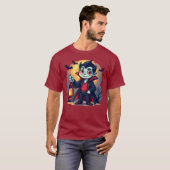 T-shirt Vampire mignon avec Lantern Kawaii Halloween (Devant entier)