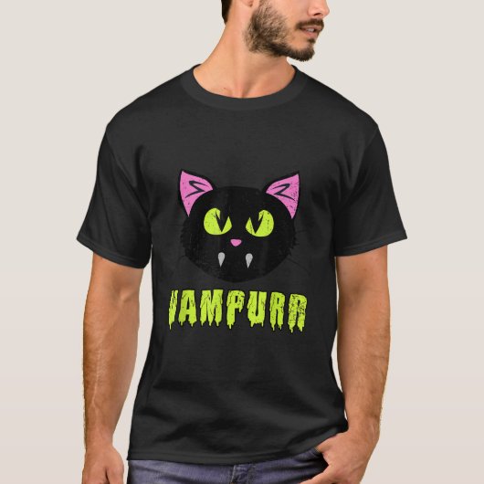 T-shirt Vampurr Vampire Chat-Chemise Noire Funny Lazy Hall (Devant)