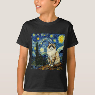 T-shirt Van Gogh Art Nuit Étoilée - Chat Ragdoll Drôle Art