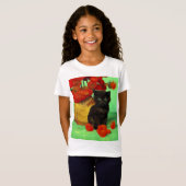 T-Shirt Van Gogh Black Kitten Fleurs rouges (Devant entier)
