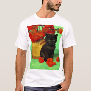 T-shirt Van Gogh Black Kitten Fleurs rouges
