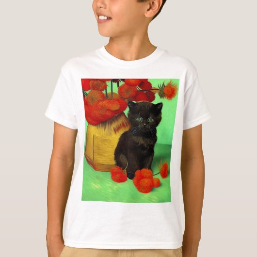 T-shirt Van Gogh Black Kitten Fleurs rouges (Devant)