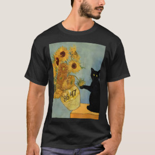 T-shirt Van Gogh Chat noir avec tournesol 8647 Res subtile
