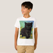 T-shirt Van Gogh Chat noir Fleurs jaunes (Devant entier)