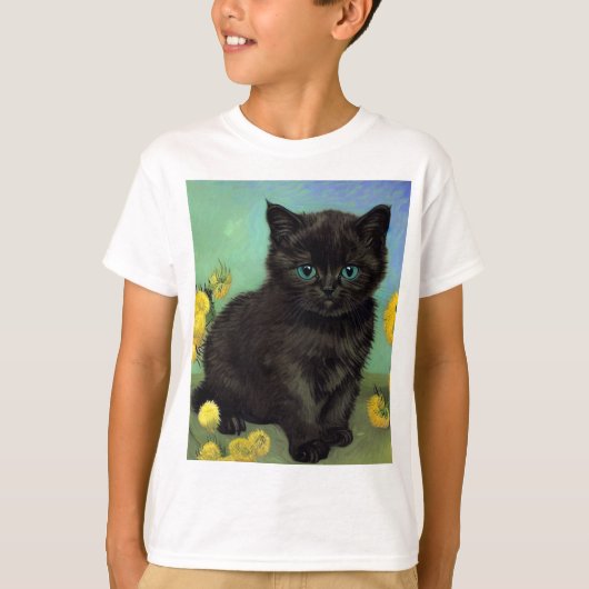 T-shirt Van Gogh Chat noir Fleurs jaunes (Devant)