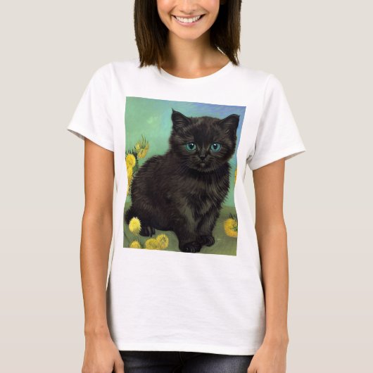 T-shirt Van Gogh Chat noir Fleurs jaunes (Devant)