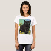 T-shirt Van Gogh Chat noir Fleurs jaunes (Devant entier)