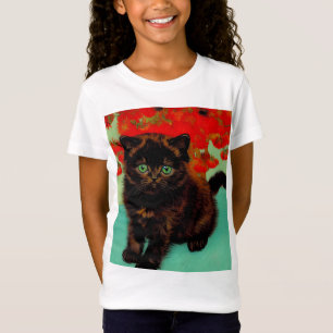 T-Shirt Van Gogh Chat noir Fleurs rouges
