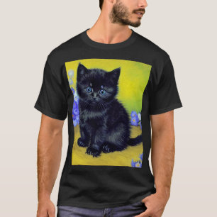 T-shirt Van Gogh Chat noir Fleurs violettes