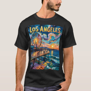 T-shirt Van Gogh Père Noël Monica Pier Los Angeles Coloré