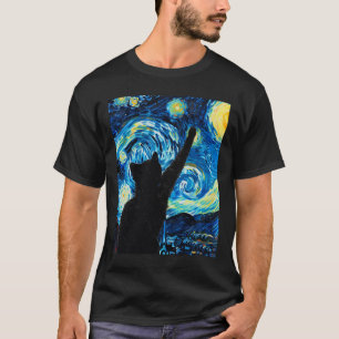 T-shirt Van Gogh Starry Amoureux des chats de nuit Kitten