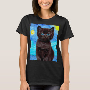 T-shirt Van Gogh Starry Night Black Cat