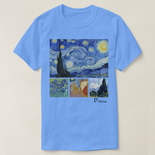 T-shirt Van Gogh Starry Nuit, Irises, Chambre avec chaise, (Design devant)