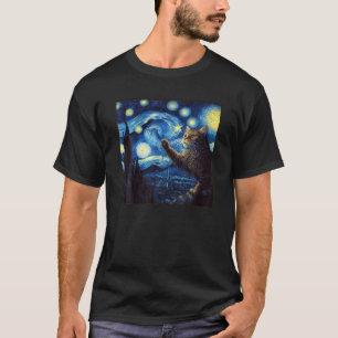 T-shirt Van Gogh Starry Nuit Maine Coon Cute Cat