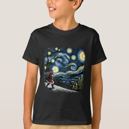 T-shirt Van Gogh Starry Nuit Père Noël Noël hiver neige (Devant)