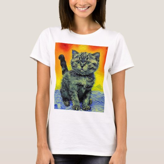 T-shirt Van Gogh Style Chat Sunset Beach (Devant)