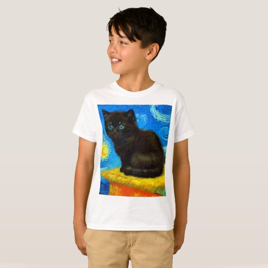 T-shirt Van Gogh Style Starry Night Cat (Devant entier)