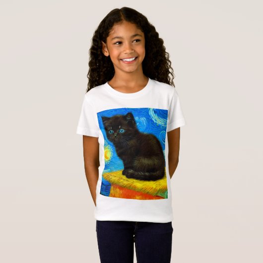 T-Shirt Van Gogh Style Starry Night Cat (Devant entier)