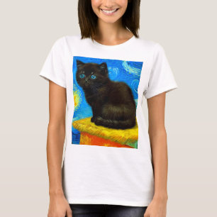 T-shirt Van Gogh Style Starry Night Cat