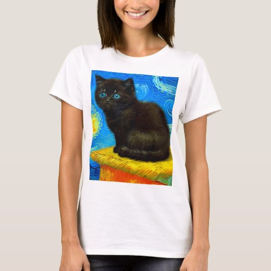 T-shirt Van Gogh Style Starry Night Cat (Devant)