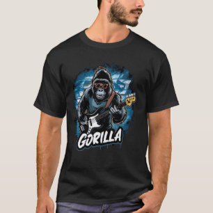 T-shirt van gorilla die basgitaar speelt dier dat