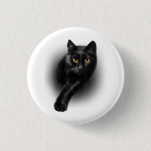 T-shirt van zwarte kattengeel T-shirt Ronde Button 3,2 Cm (Voorkant)