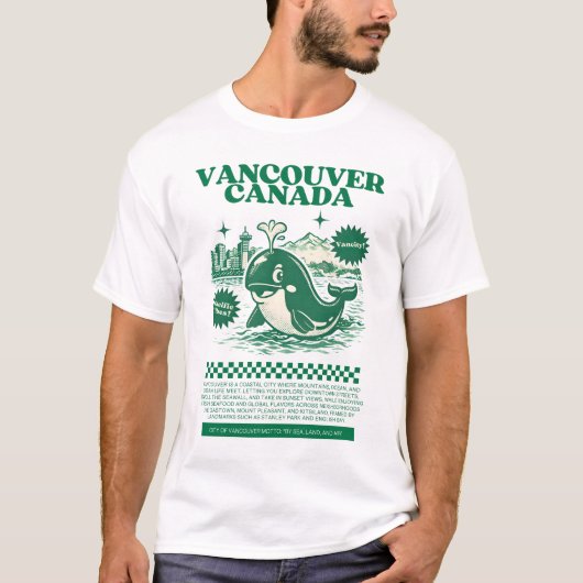 T-shirt Vancouver BC Canada Whale Retro City  (Devant)