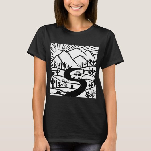 T-shirt VANLIFE Désert Cactus Montagne Explorez l'aventure (Devant)