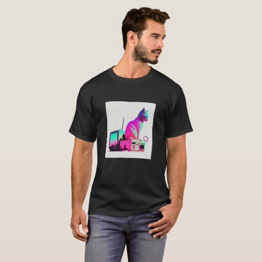 T-shirt Vaperwave Aesthetic Glitch Cat Retrowave Synthwave (Devant entier)
