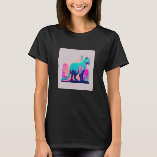 T-shirt Vaperwave Aesthetic Glitch Cat Retrowave Synthwave (Devant)