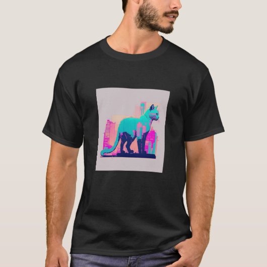 T-shirt Vaperwave Aesthetic Glitch Cat Retrowave Synthwave (Devant)
