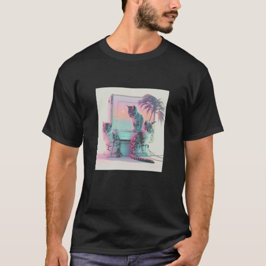 T-shirt Vaperwave Aesthetic Glitch Retrowave Synthwave (Devant)