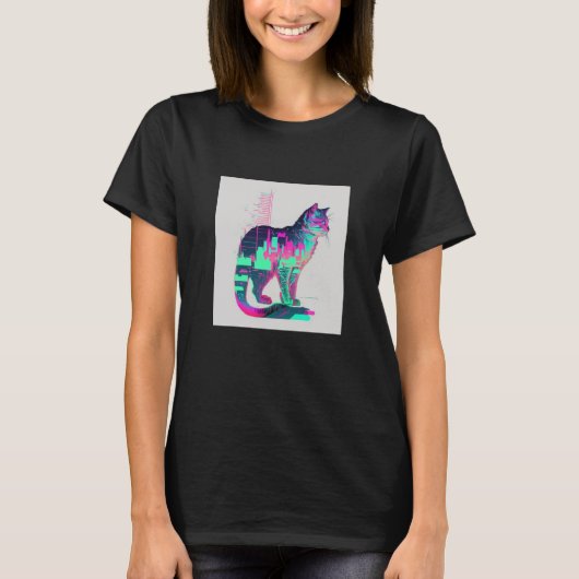 T-shirt Vaperwave Aesthétique Glitch Chat Rétrowave Synthw (Devant)