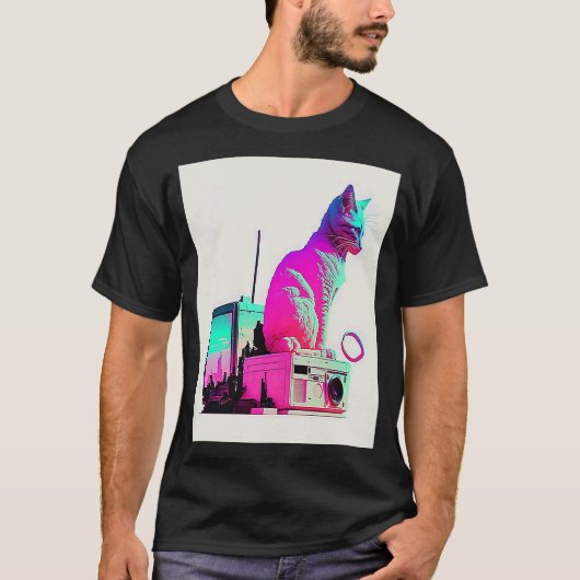 T-shirt Vaperwave Aesthétique Glitch Chat Rétrowave Synthw (Devant)
