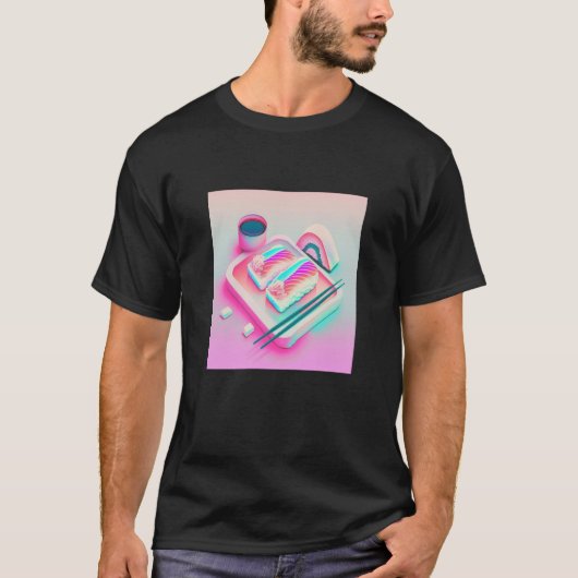 T-shirt Vaperwave Aesthétique Glitch Sushi Retrowave Synth (Devant)