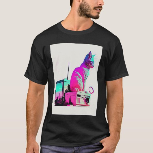 T-shirt Vaperwave Esthétique Glitch Cat Retrowave Synthwav (Devant)